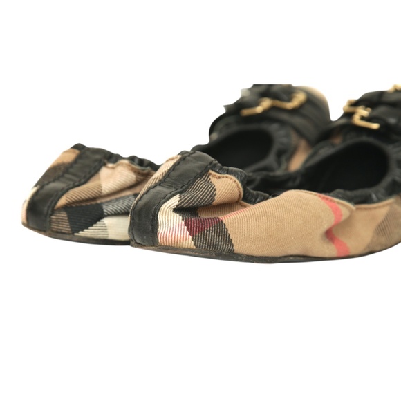 BURBERRY Flats Ballerina NOVA Check Fabric Elasticized Buckles Leather Ballet 37 - Picture 7 of 13